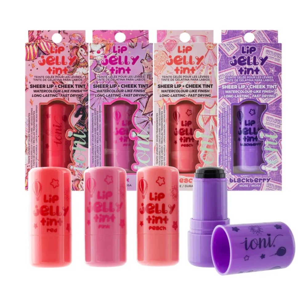 NIB Ioni Cosmetics 4 Color Lip Jelly Tint Set Sheer Lip & Cheek Tint